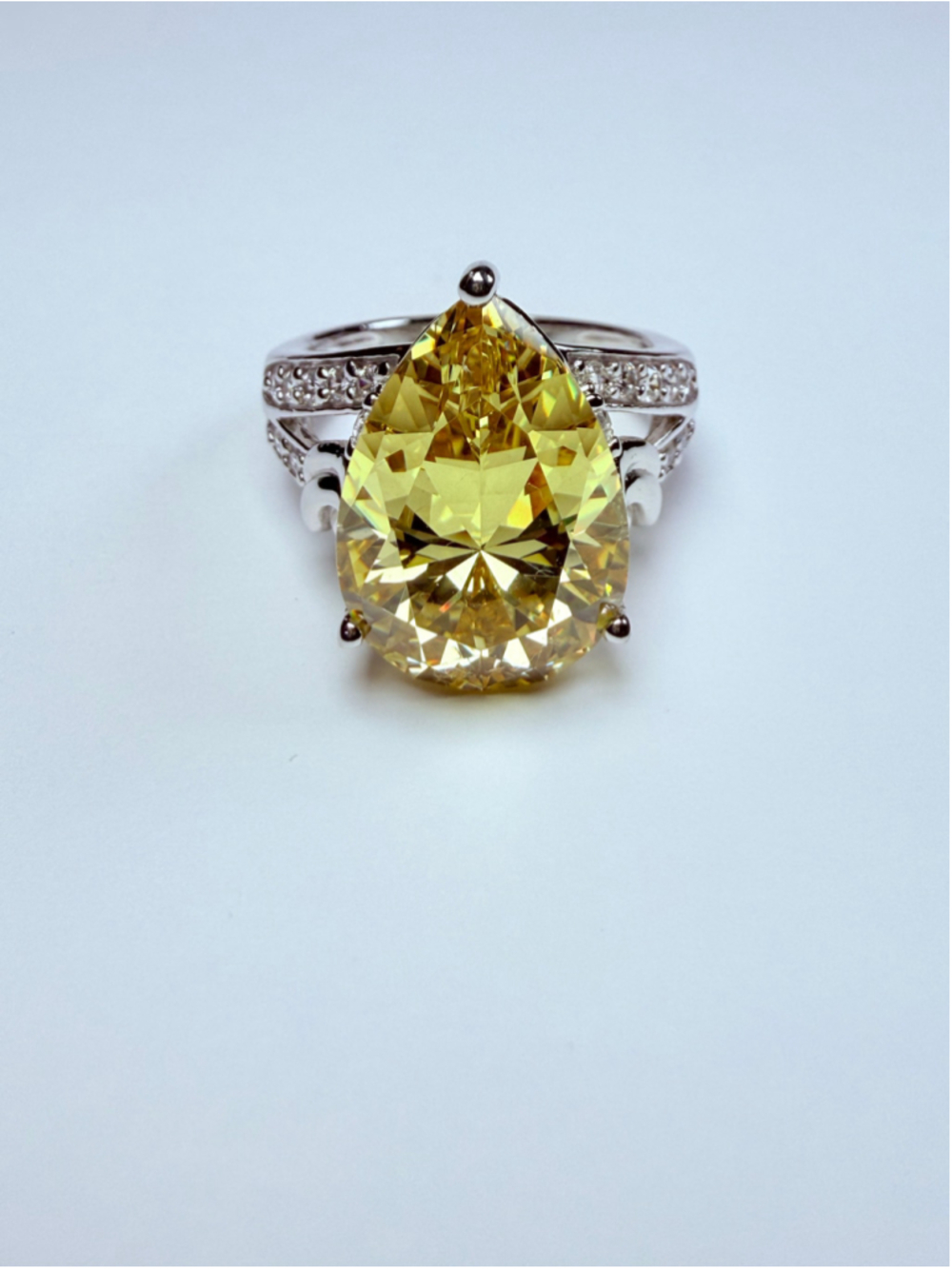 Colleen Lopez Yellow Pear Cut 13.5 CT Cubic Zirconia 925 Sterling Silver Ring